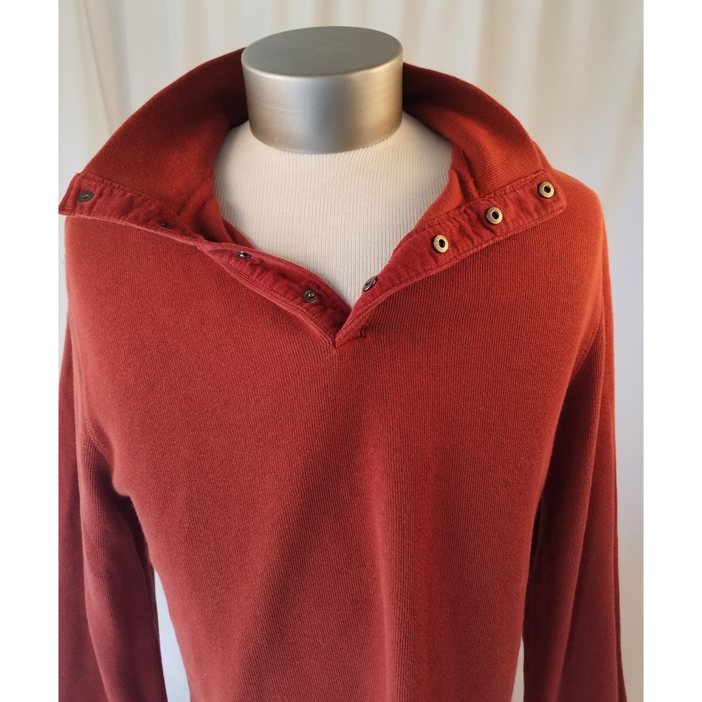 Banana Republic Men's XL Funnel Snap Neck Pullover Sweater 100% Cotton Orange